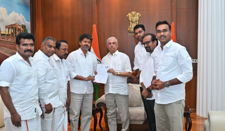TVK chief Vijay meets Governor to seek invitation to form government
