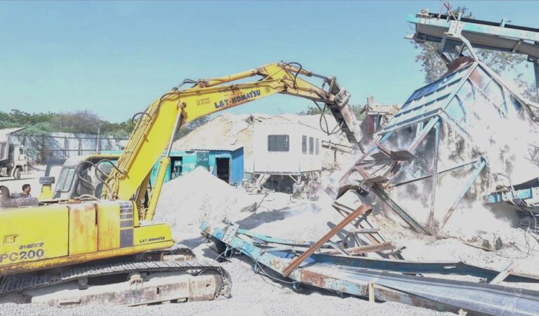 Hydraa demolishes illegal stone crushing and ready mix concrete plants at Kothwalguda